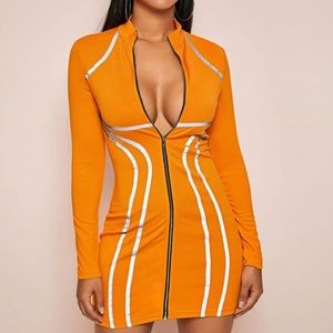 Neon orange long sleeve dress